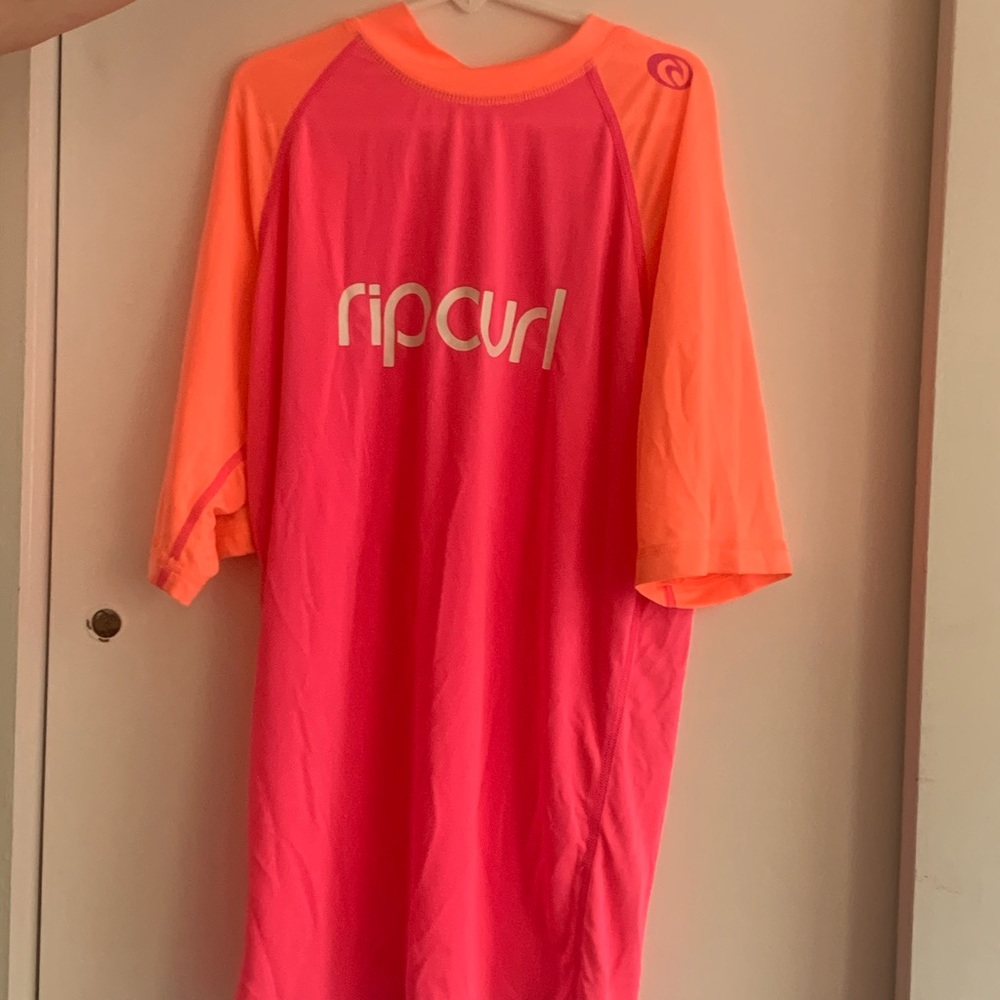 Kids Rip Curl Pink and Orange Swim Rash Guard